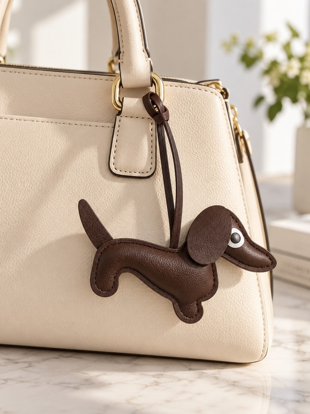 Brown Dachshund Dog Purse Bag Charm - Faux Leather New